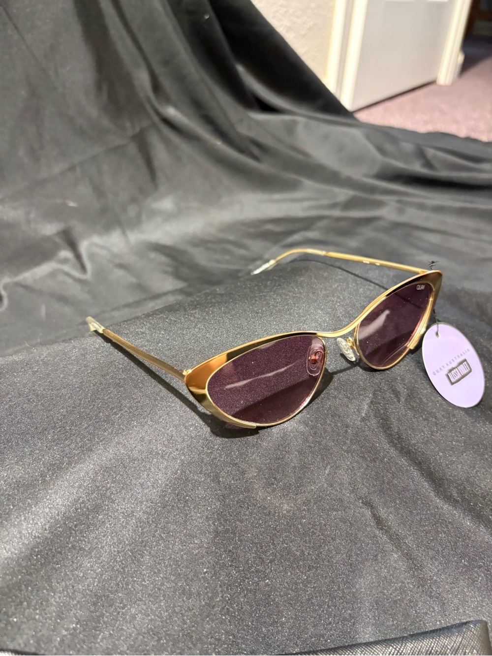 Quay Australia Cat-Eye Sunglasses - Gold Frame, Violet Lenses - Picture 3 of 7